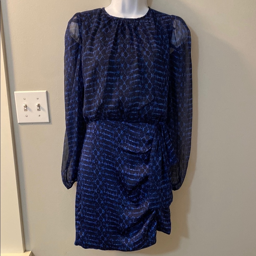 Misa Los Angeles Amber Mini Dress In Midnight Shibori Print. Extra Small